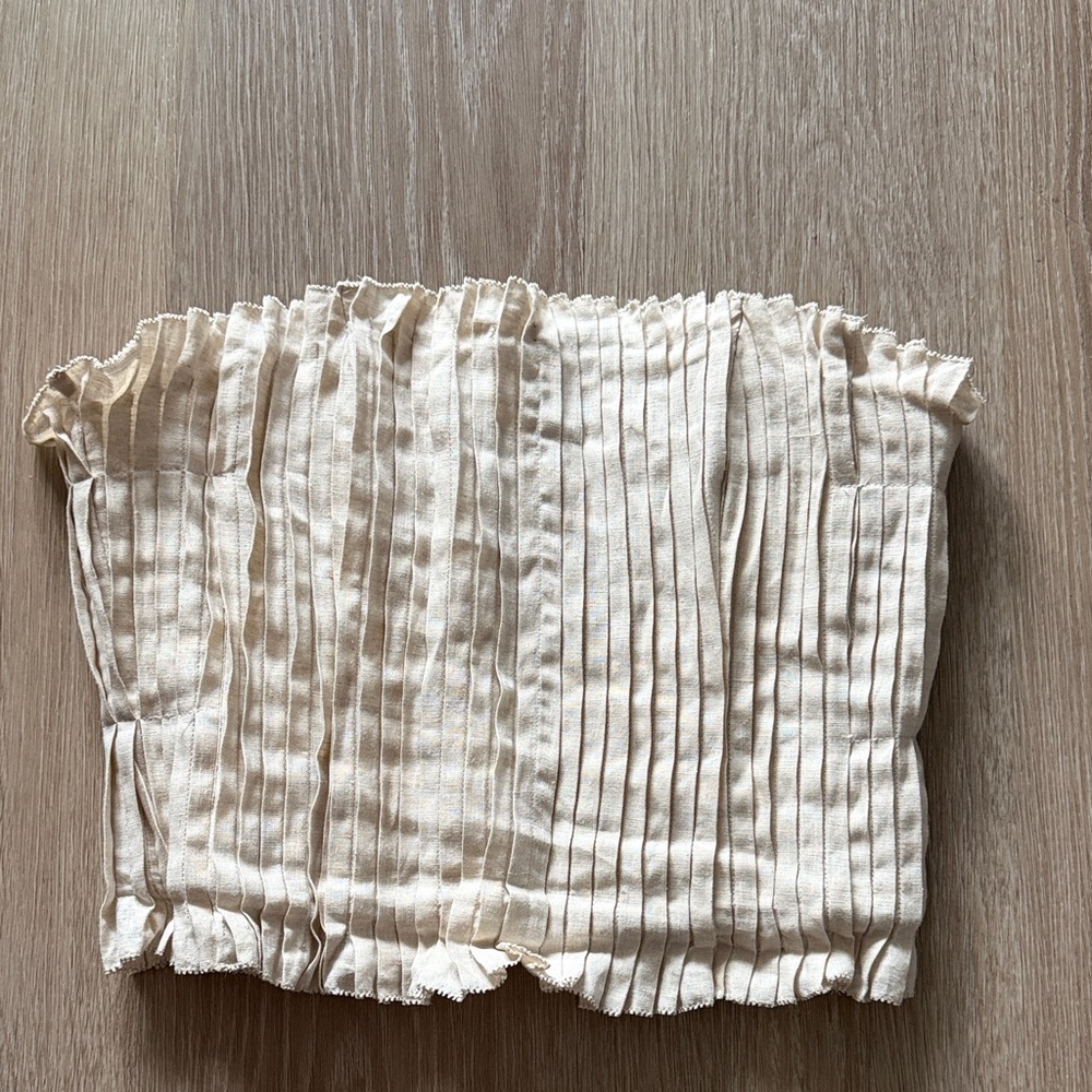 STAUD Cream Pleated Strapless Top